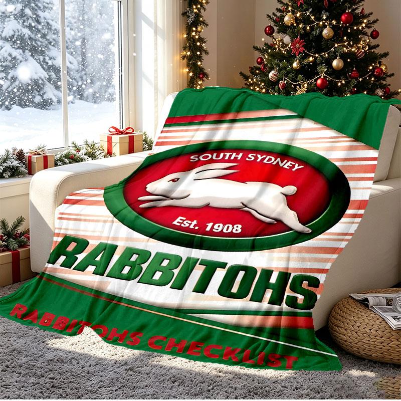 South Sydney Rabbitohs Pattern Blanket for Home Decoration, Bed, Sofa, Car Travel, Camping, Suitable for All Seasons, Birthday Christmas Gift