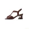 Summer New Fish Mouth Breathable Hollow Coarse Heel Comfortable Versatile Sandals Middle Heel Soft soled Women's Shoes