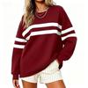 Women'S Stripe Color Block Crew Neck Sweatshirt Oversized Varsity Long Sleeve Pullover Hoodie Top