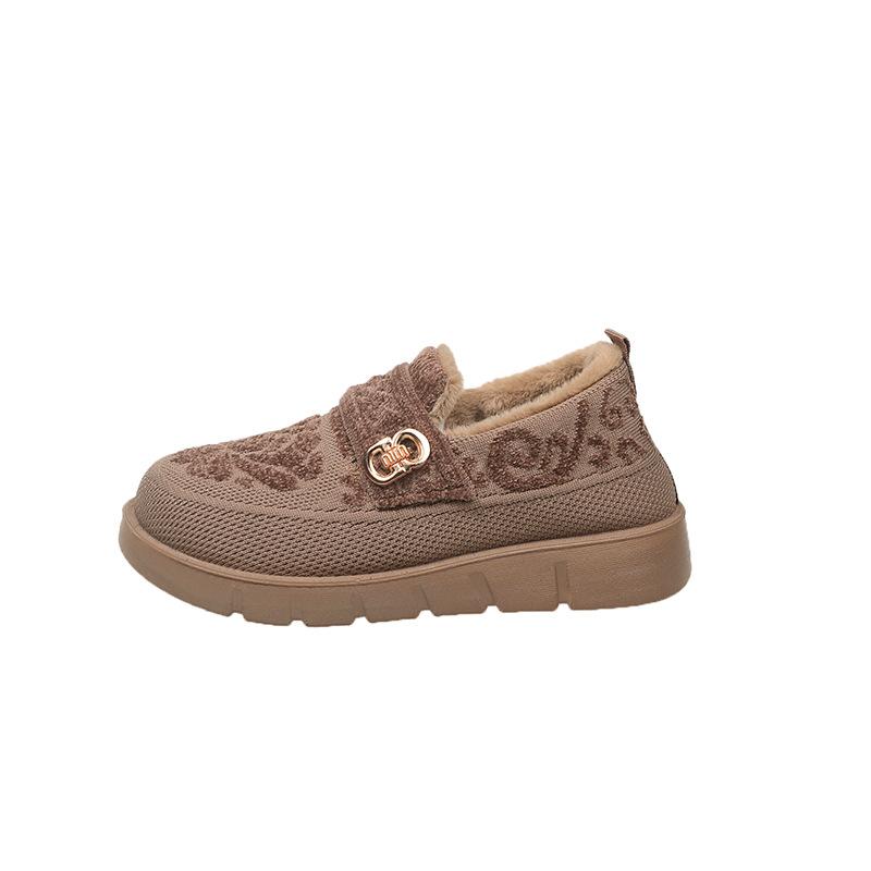 Winter shoes women's velvet thickened middle-aged and elderly warm women's flat mother cotton shoes one pedal casual cotton shoes women