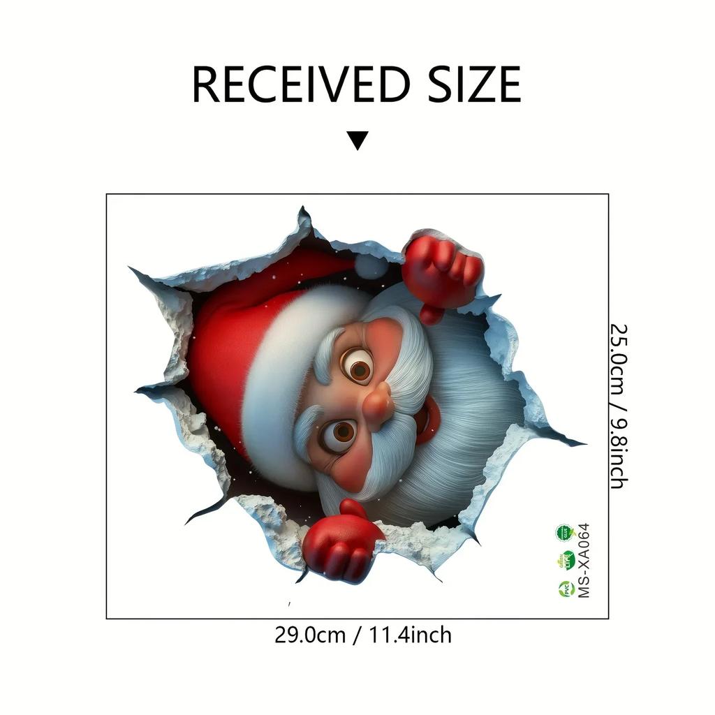 3D Pop-Up Santa Claus Wall Decal -Removable Christmas Sticker with Breaking Wall Effect for Home Decor, Damage-Free Installation
