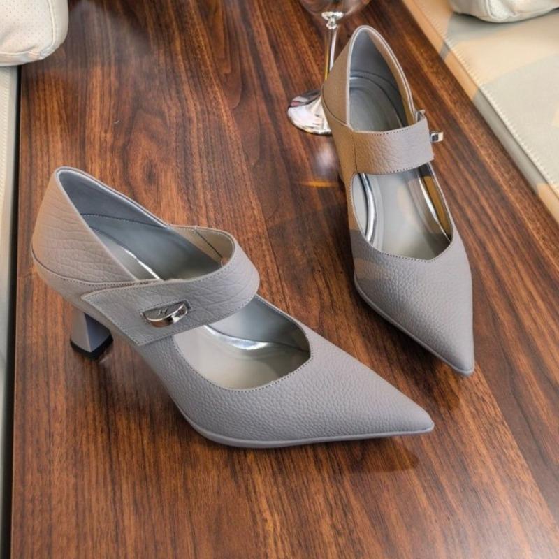

Women s Fashion Pointed Toe Shallow Mouth Metal Buckle One Slip Anti-Slip Wear-Resistant High Heels 39