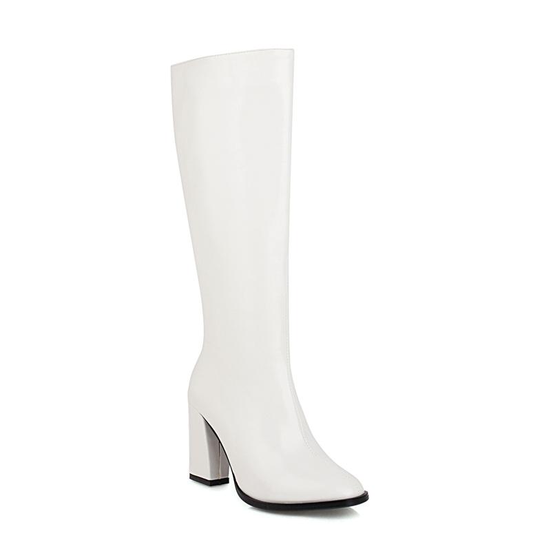 Zipper Knee High Boots Women Elegant Casual Heels Women's High Boot Green White Black Long Shoes Lady Big Size 45 Waterproof
