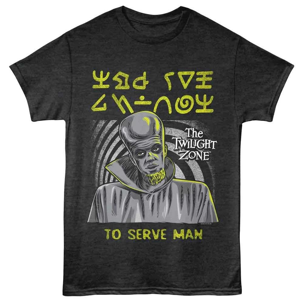 Twilight Zone - To Serve Man - Front Print Adult Heather T-Shirt - Black Heather S