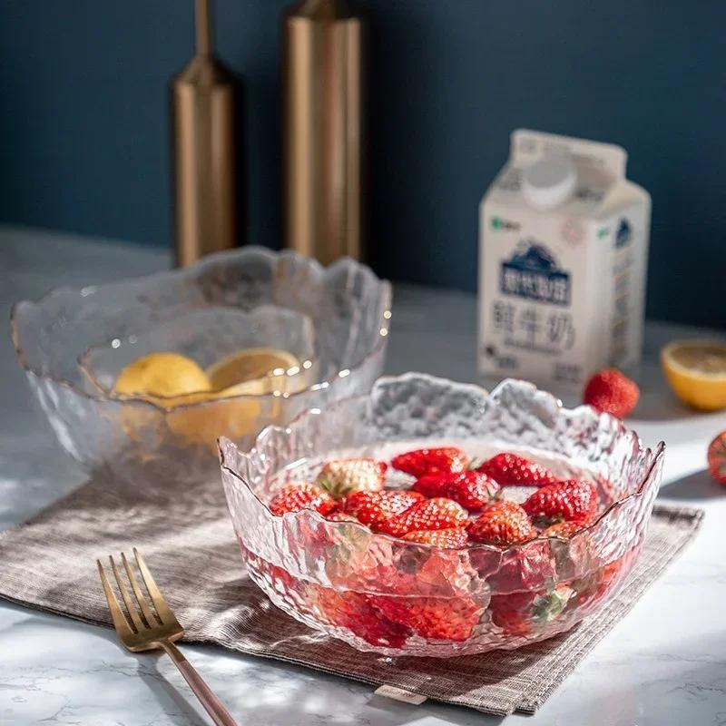 Varm 380/750/1450ml Salatskål i glass Gullkant Frukt Godteri Snacks Mat Blandeskål Stor Bordplate Grønnsakssalat Glassbeholder