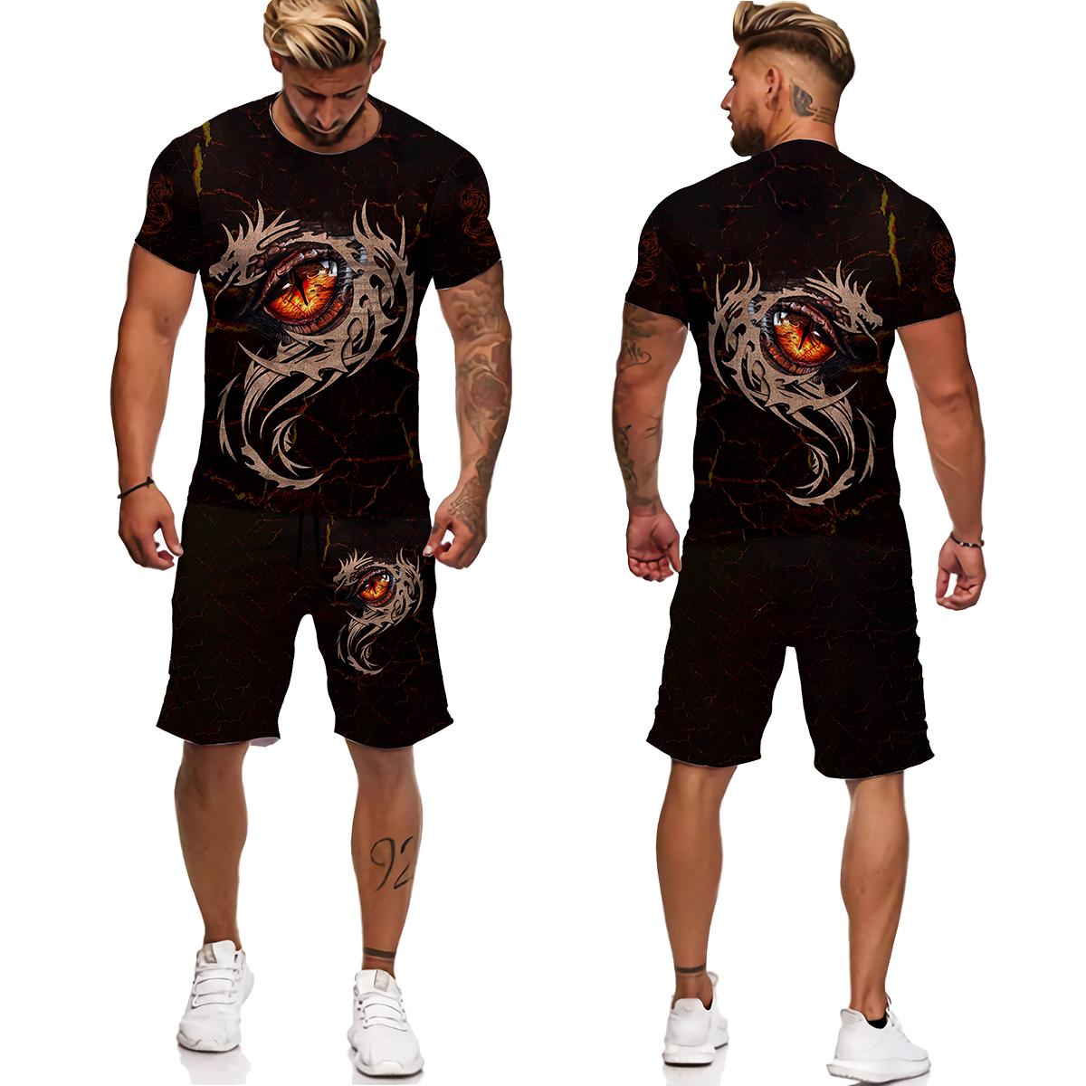 

Весенне-летний мужской спортивный костюм с 3D принтом Fly Dragon Tattoo, комплект из 2 предметов, модная футболка, мужская спортивная одежда, повседневная мужская одежда, костюм 3XL