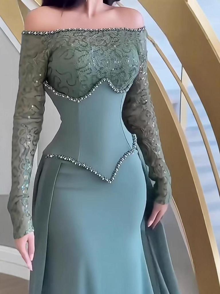 Autumn 2025 European & American Style Elegant Waist-Hugging Evening Dress