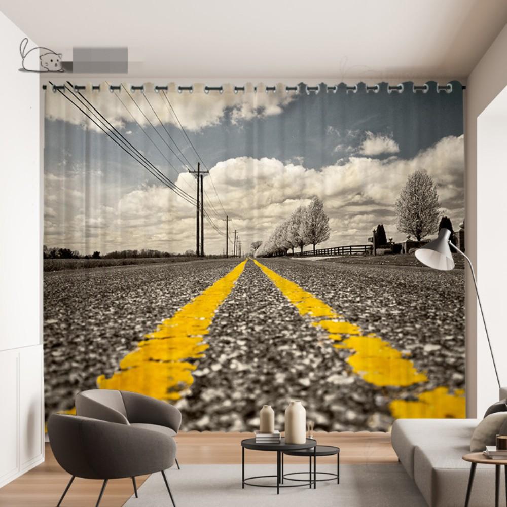 2 Panel Custom Forest Curtain Visual Extension Highway Curtain 3D Space Forest Tree Green Scenic Living Room Windows Curtain