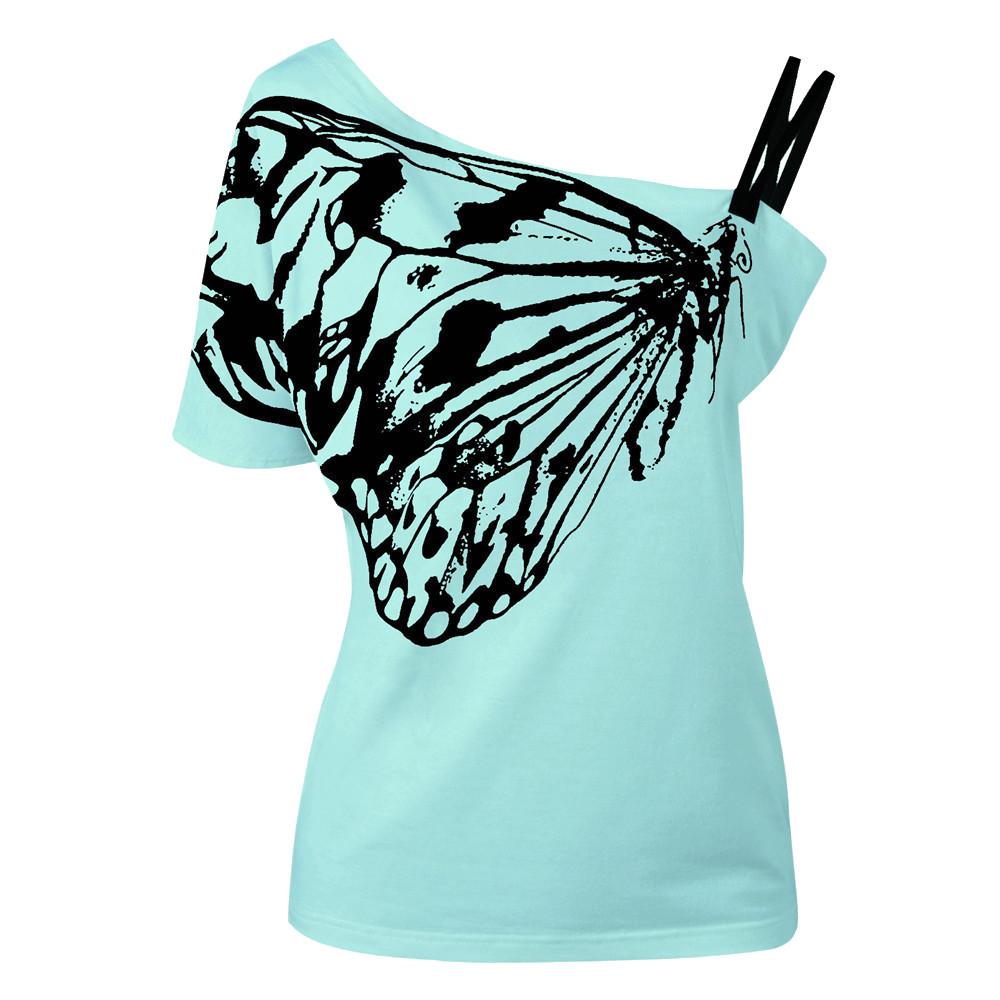 Trendy Summer Butterfly Print Off-shoulder T-shirt For Women Loose Fit