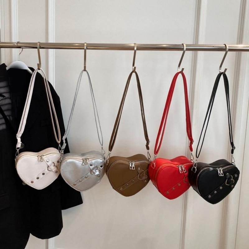 2024 Shoulder Bags Heart Shape Rivet Crossbody Bag Leather Phone Bag for Girl Women
