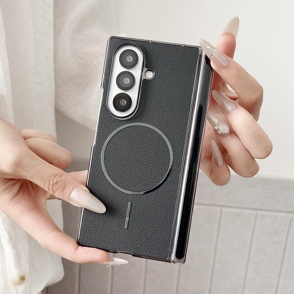 For For Samsung Galaxy Z Fold 7 6 5 4 Leather Magnetic Case For MagSafe Wireless Charging Shockproof Protective Cover For Z Fold7