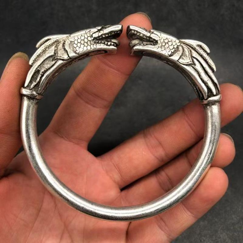 Hot Selling Classic Tibetan Silver Double Dragon Bracelet, Retro Ethnic Style Exquisite Bracelet, Gift for Friends