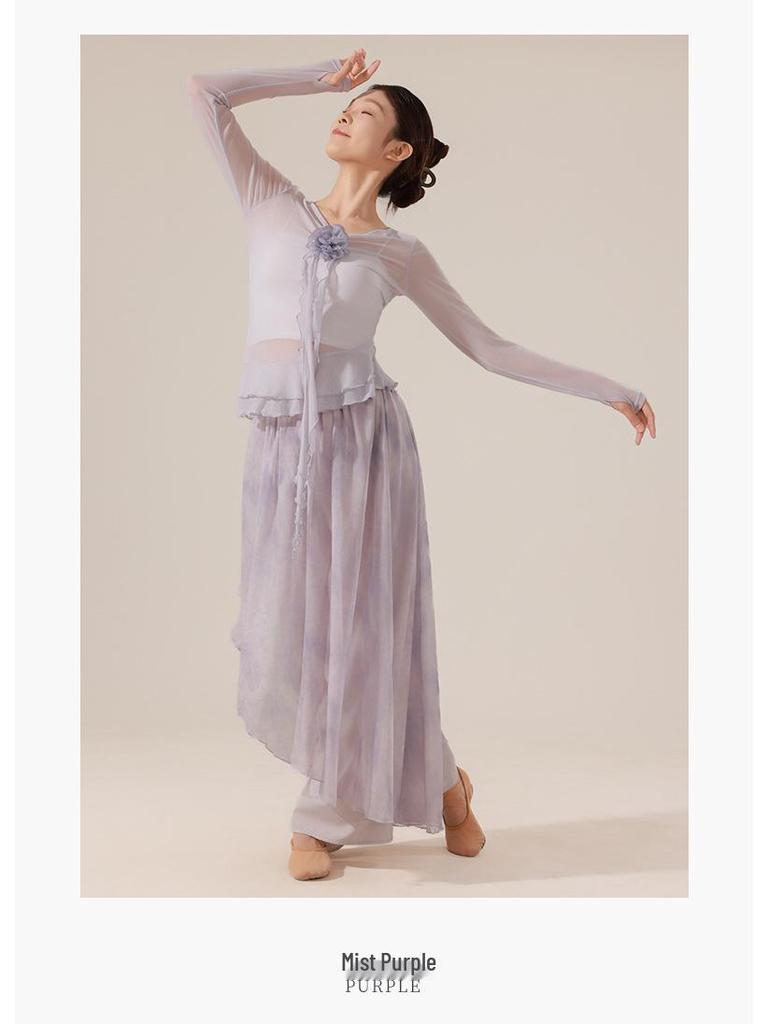 Women's Elastic Floral Long Sleeve Dance Costume - Slim Fit Modern Performance Top