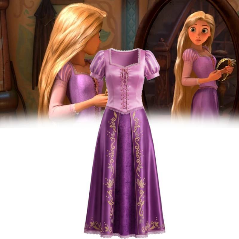 Gubancos Rapunzel Cosplay Ruha Lányoknak Szatén Szövetből Halloween Témájú Rendezvényekre