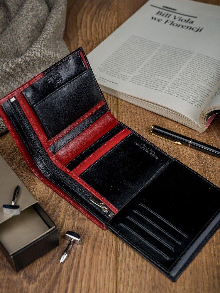 Carteira masculina vertical de couro, feita de couro natural bicolor - Rovicky
