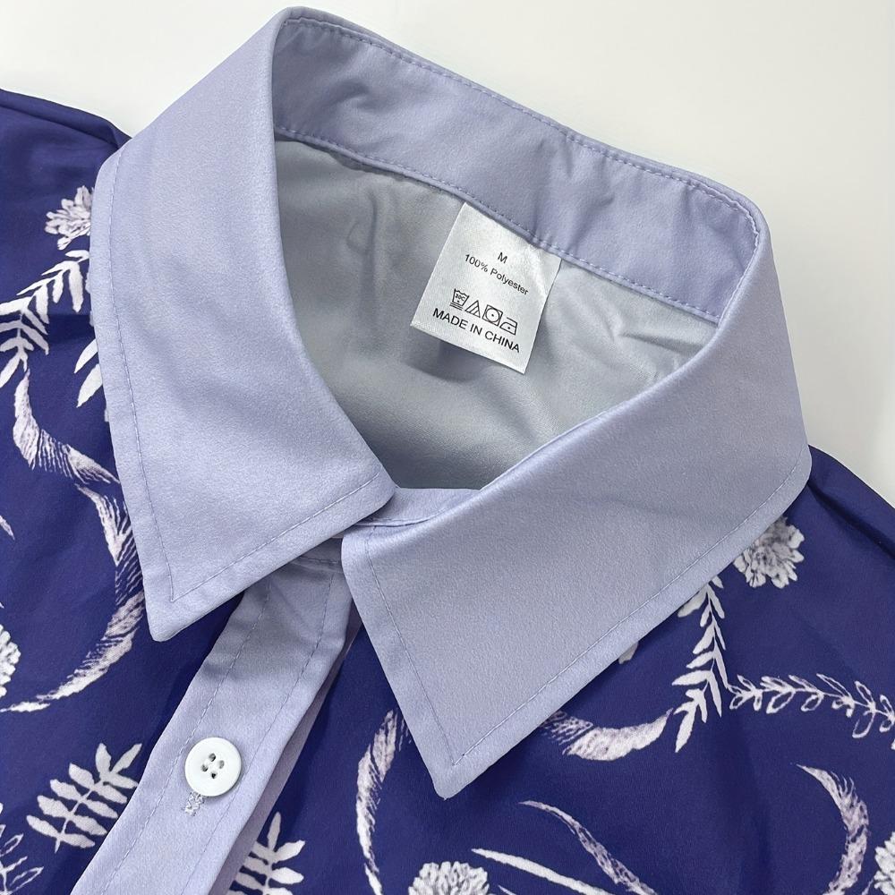 Summer Men's Western Denim Style Printed Vacation Casual Men's Lapel 3D Short-sleeved Shirt