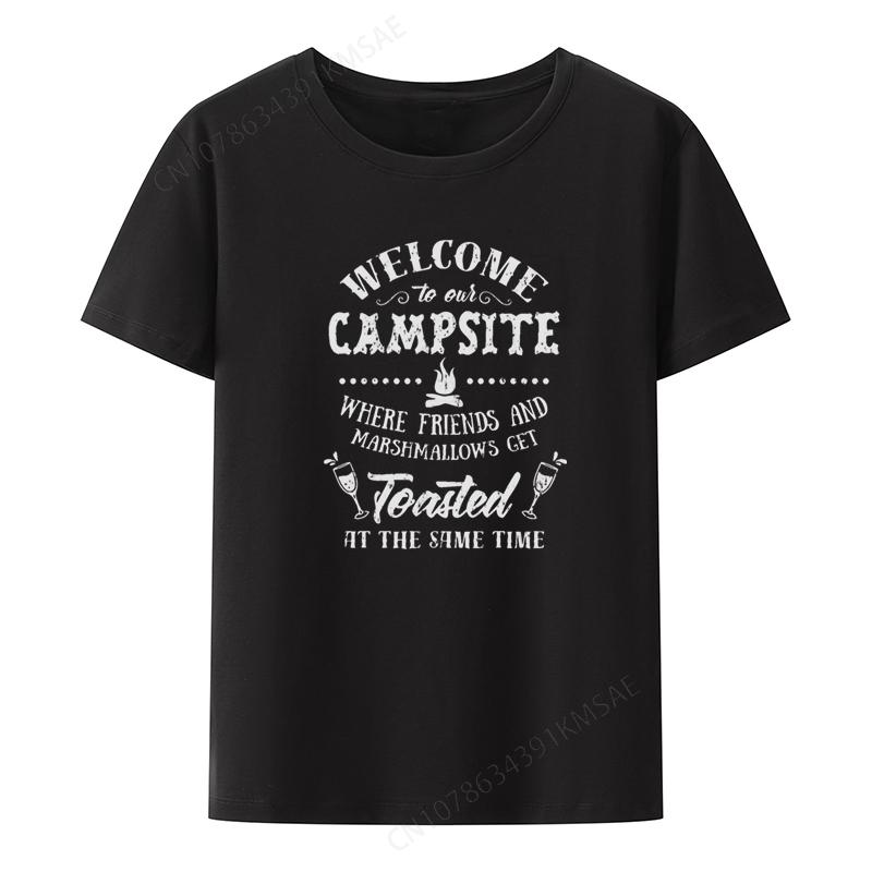 Outdoors Koszulki Campsite Leisure Humor Loose Camisetas Roupas Masculinas O-neck Short Sleeve