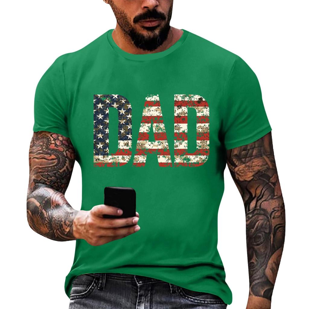 Men's Loose Fit Short Sleeve T Shirt Dad Print Casual Summer Daily Wear Comfortable Crew Neck Tee for Father Day Independence Day