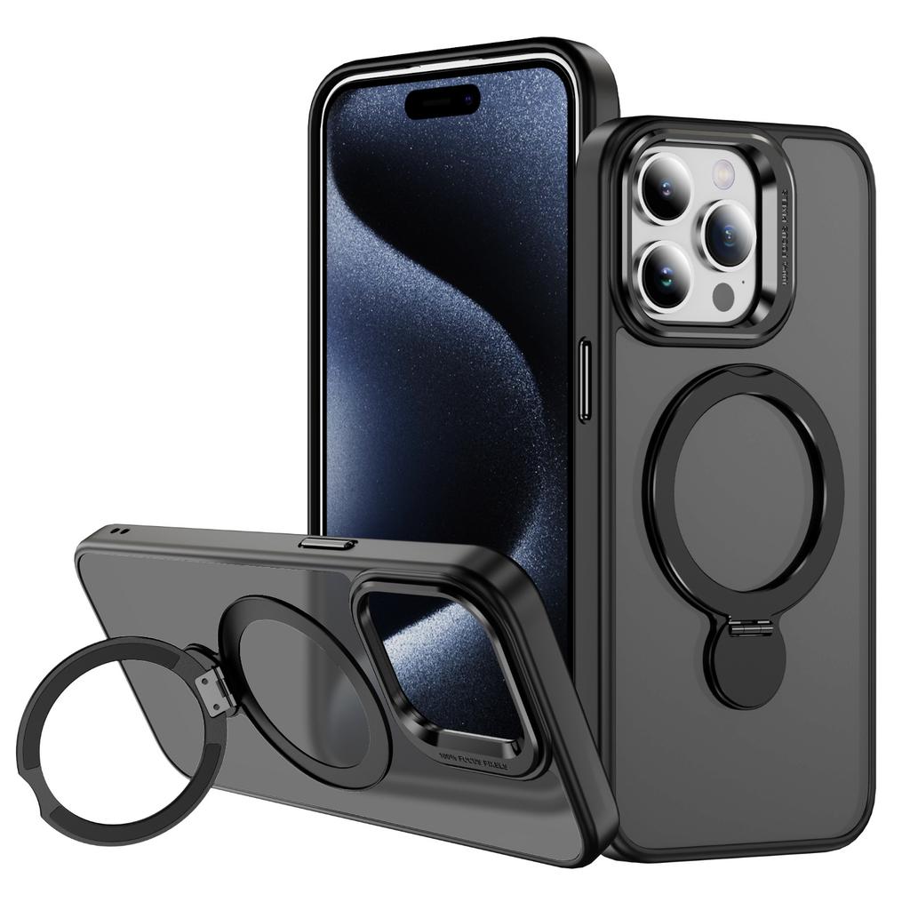 For Apple 15ProMax Mobile Phone Case, Magnetic Suction Shell, Retro Flat Skin-feel Fulcrum Rotating Bracket Mobile Phone Case