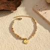 European and American retro natural stone beaded beating pattern pendant bracelet women's stainless steel gold-plated ethnic style niche hand jewelry
