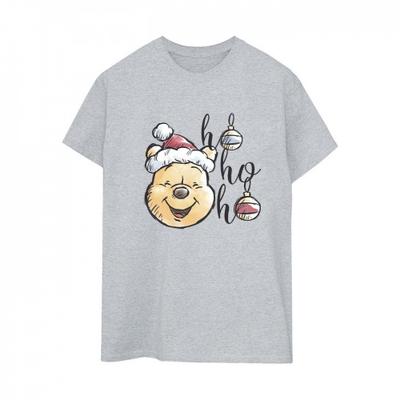 Camiseta Boyfriend de Algodão Winnie The Pooh Ho Ho Ho Bolas para Mulheres/Senhoras