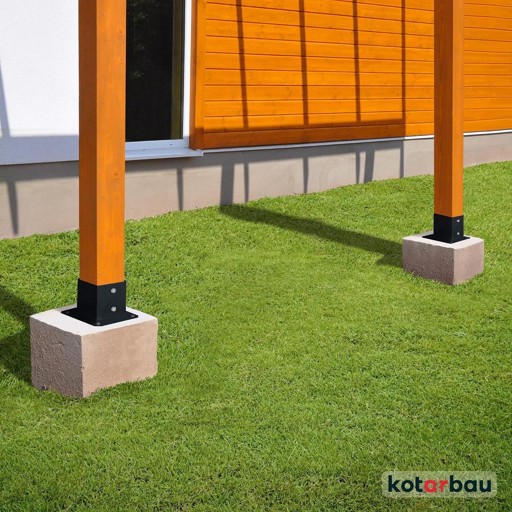 Wooden Pole Base Screwed To Concrete Black 140X140Mm 2Pcs