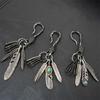 Distinctive Feather Keychain Charm In Antique Silver With Turquoise for Individualistic Fashion Statements Pieces