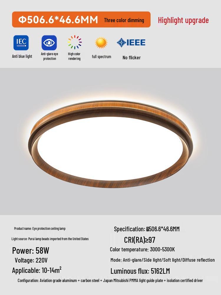 Stropní lampa ve středověkém stylu ořechová: Světlo do dětského a studijního pokoje chránící oči