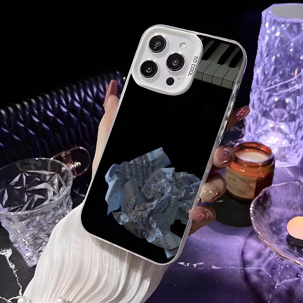 Music Piano Keyboard Phone Case For iPhone 16 15 14 13 12 11 Pro Max White Matte Laser Metallic Aurora Funda
