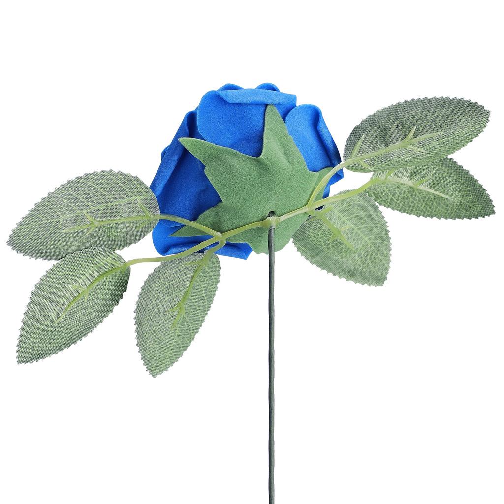 Artificial Rose Flower White PE Foam Fake Simulation Rose with Leaf and Stem