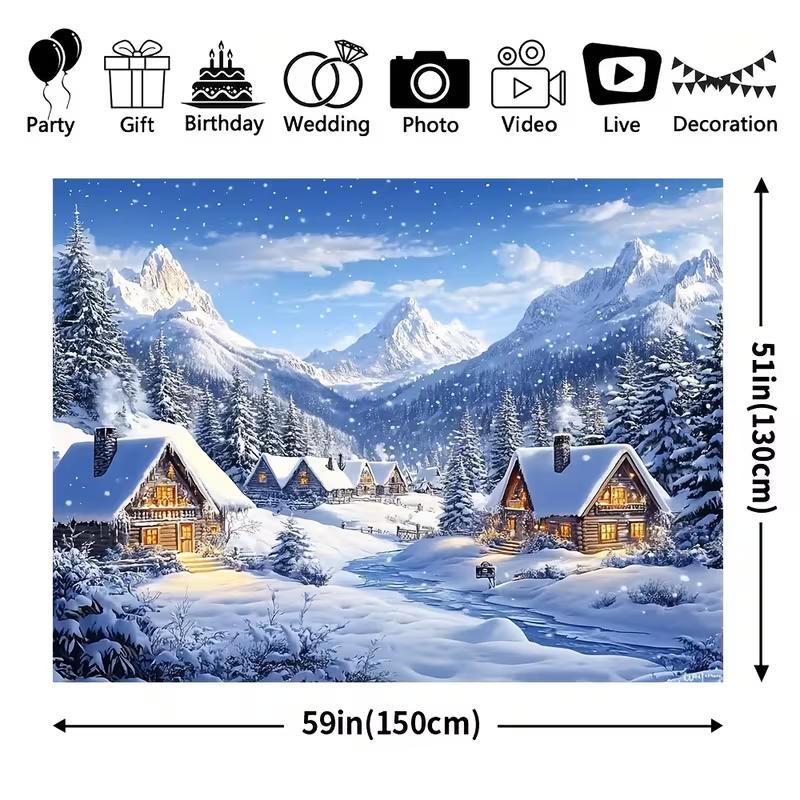 2D Snowy Cabin Forest Tapestry for Bedroom Living Room Winter Aesthetic Wall Decor
