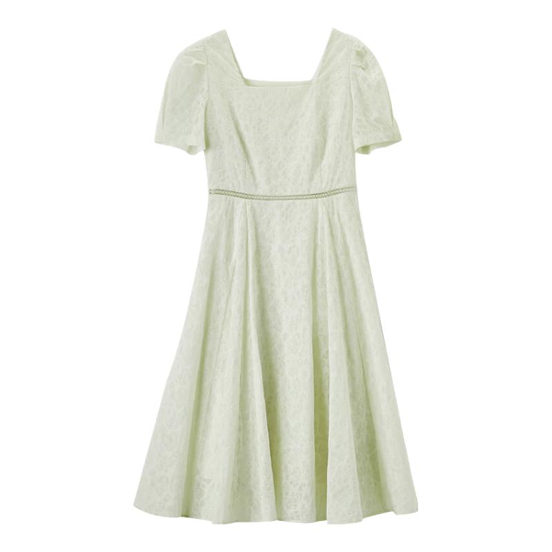 French Square Neck Cotton Puff Sleeve Dress
