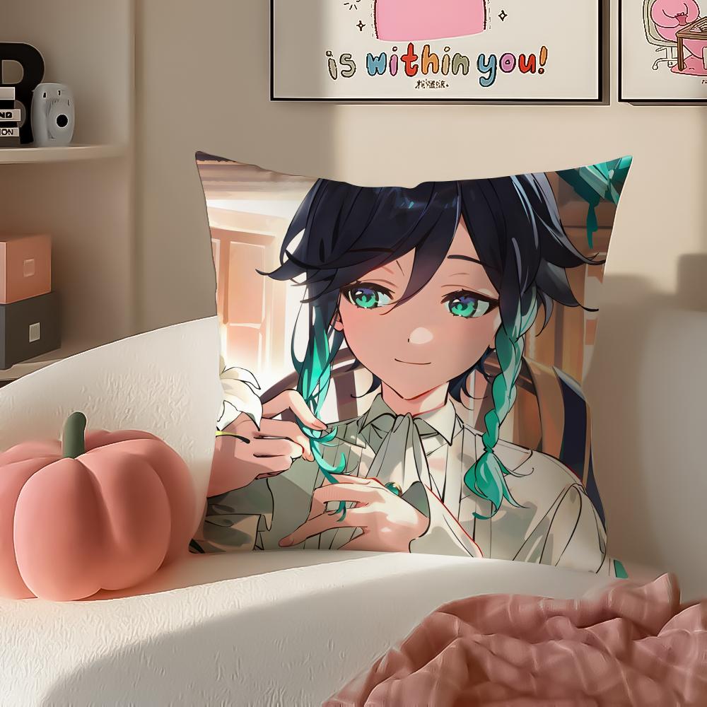 Game Genshin Venti Cushion Cover Pillowcase Short Plush Invisible zipper Room Sofa Cushion Cover