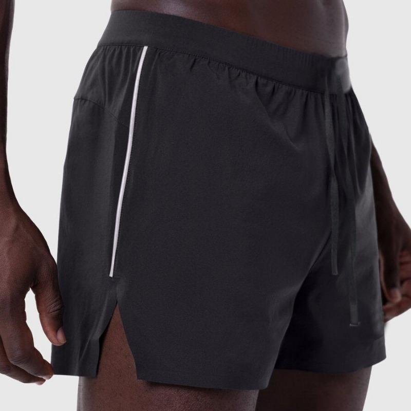 Men Quick Dry Running Shorts Elastic Waist Drawstring Split Hem Gym Wear S чёрный