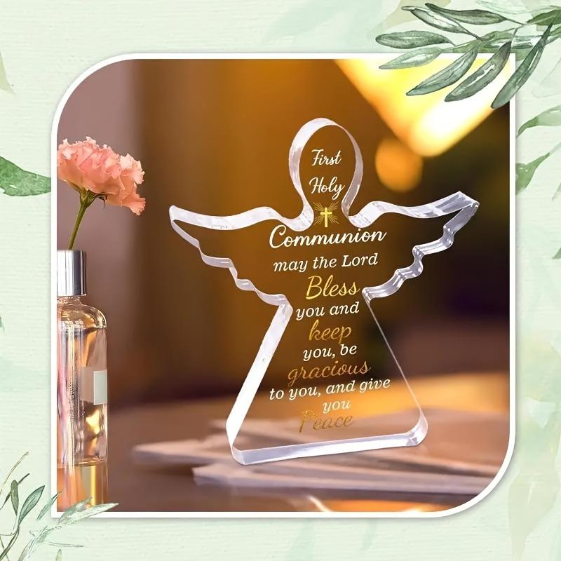 1 Stück Acryl-Engelfigur mit inspirierendem Gebet für die Erstkommunion, Religiöses Dekorationsgeschenk, Universelles Feiertags-Christliches Andenken