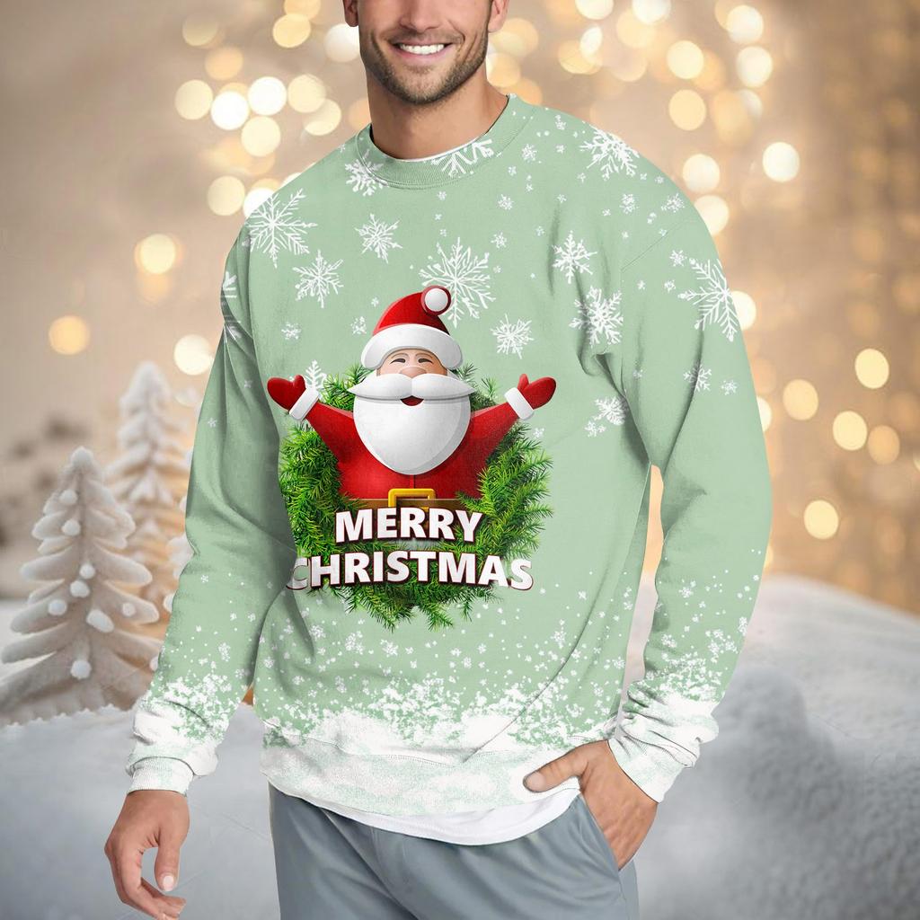 Men's Casual Fashion Comfortable Christmas Printed Round Neck Pullover Sweatshirt Sweatshirt