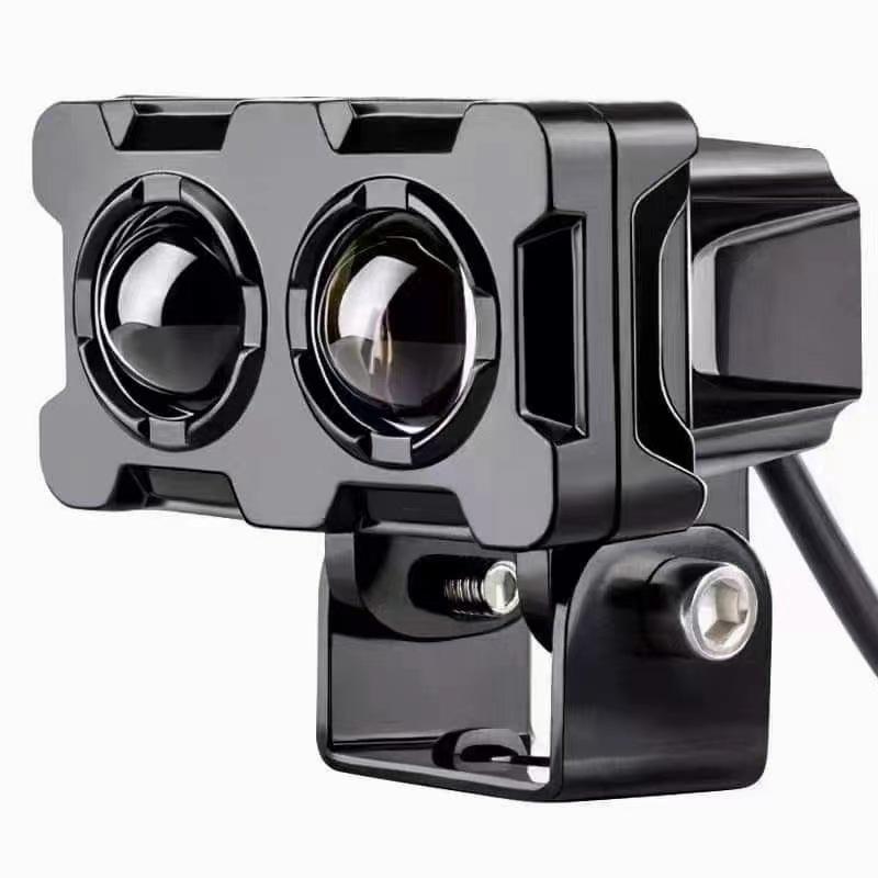 Waterproof Dual-Eye LED Motorcycle Spotlight: Ultra-Bright White & Yellow Light, 9-80V.