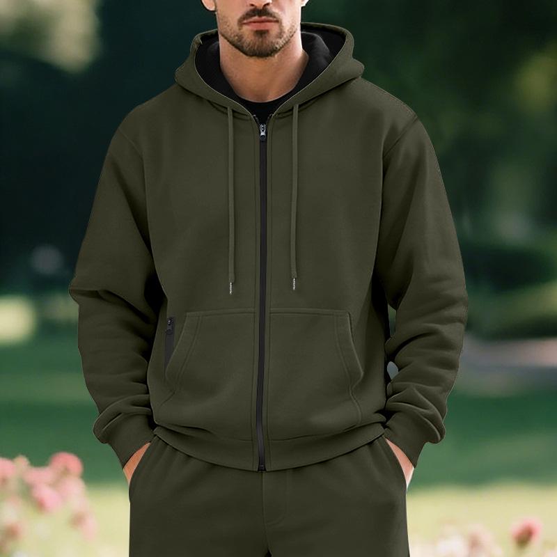 Men's Plus Velvet Solid Color Casual Sports Hoodie for Fall/Winter