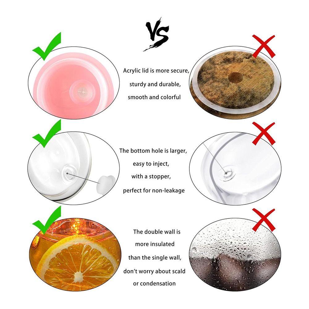 Acrylic Mason Jar Cups Pre Drilled Hole Snow Globe Tumbler NEW Beverage Mugs  Wedding Party