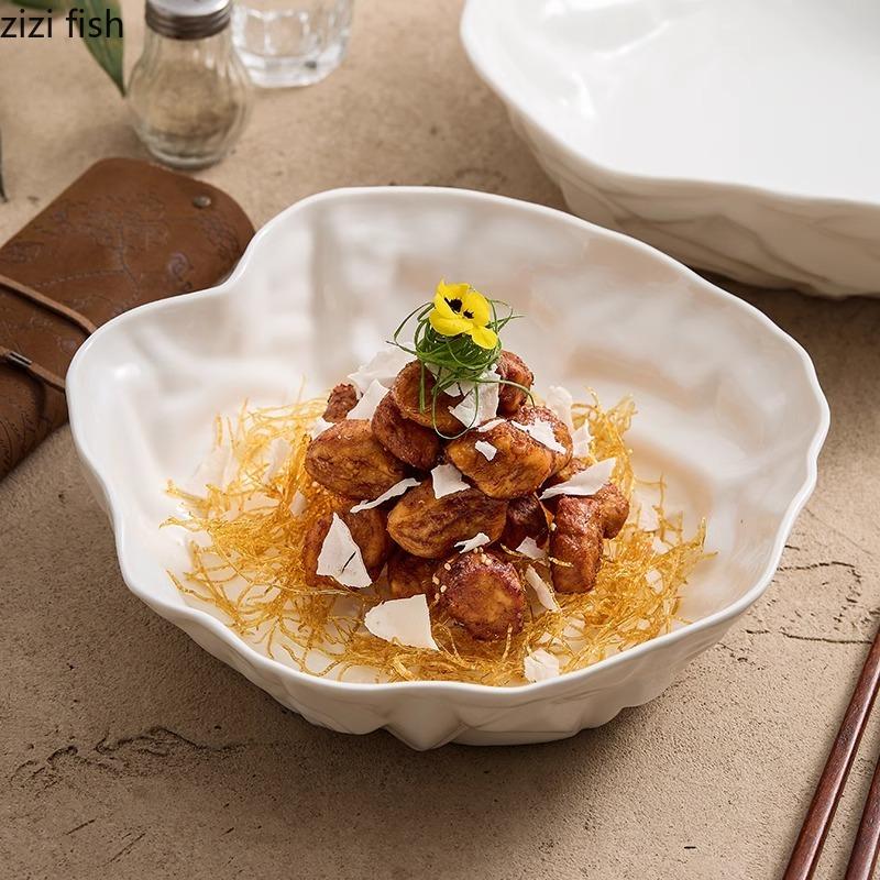Bol din ceramică cu textura pliabilă Bol de salată neregulat alb Bol groasă pentru supă Boluri cu fructe Boluri pentru desert Veselă creativă pentru hotel