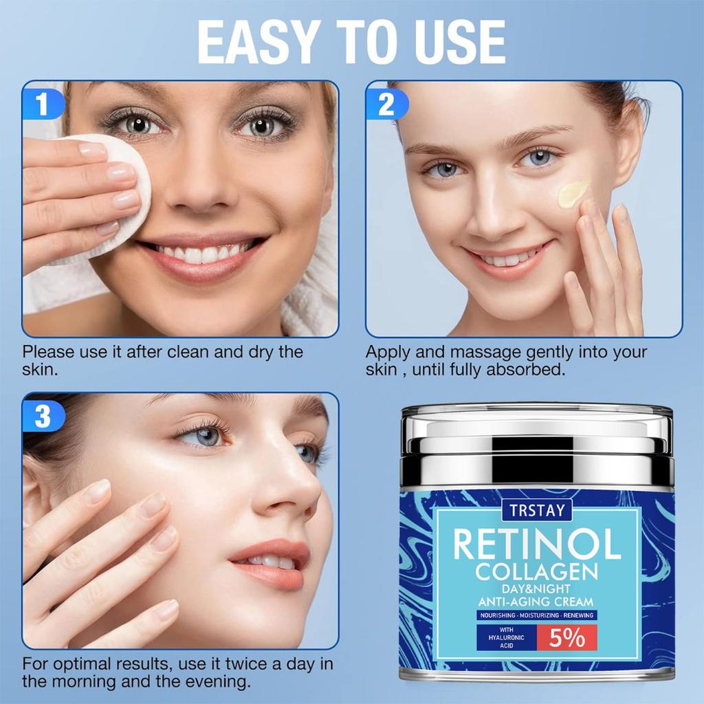 Retinol & Collagen Anti-Aging-Pflegecreme für Tag und Nacht. Befeuchten. Update mit Hyaluronsäure