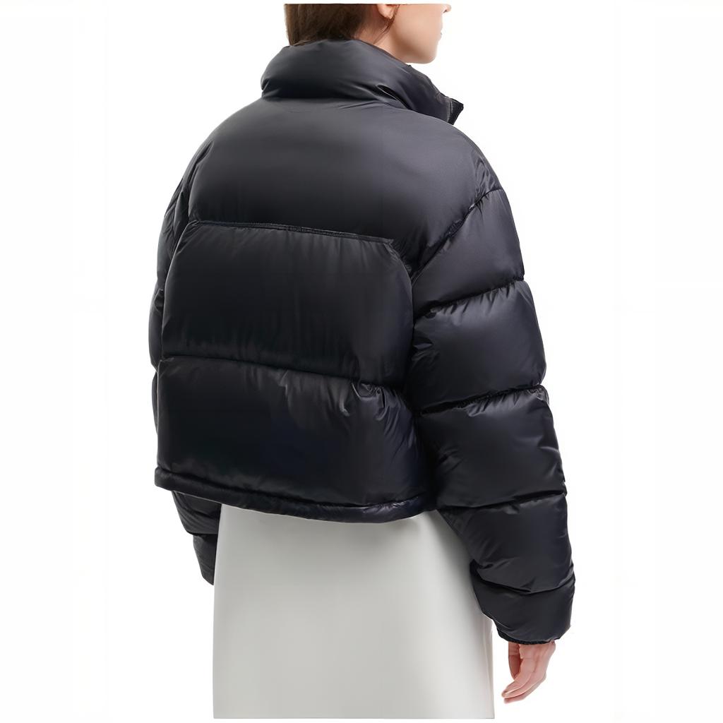 Fila Chaqueta Plumífero de Color Sólido con Logo, Cierre de Cremallera, Cuello Alto, Manga Larga, Ropa de Abrigo para Mujer, Negro F51W349901F-BK