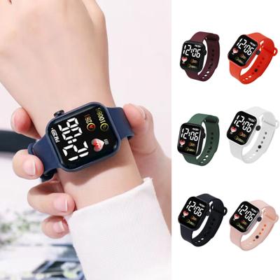 Elektronische Uhr Leuchtendes Quadratisches Zifferblatt Nicht Wasserdicht Verstellbar Bequem Genaue Zeit Herz-Druck Kinder LED Digital Sport Armbanduhr für Tägliches Tragen
