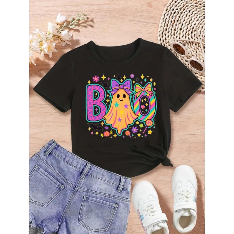 Girls' Cute Panda Climbing Tree Printed T-shirt - Soft Pink Short-sleeve Crew Neck Top, Breathable Knitted Fabric for Spring