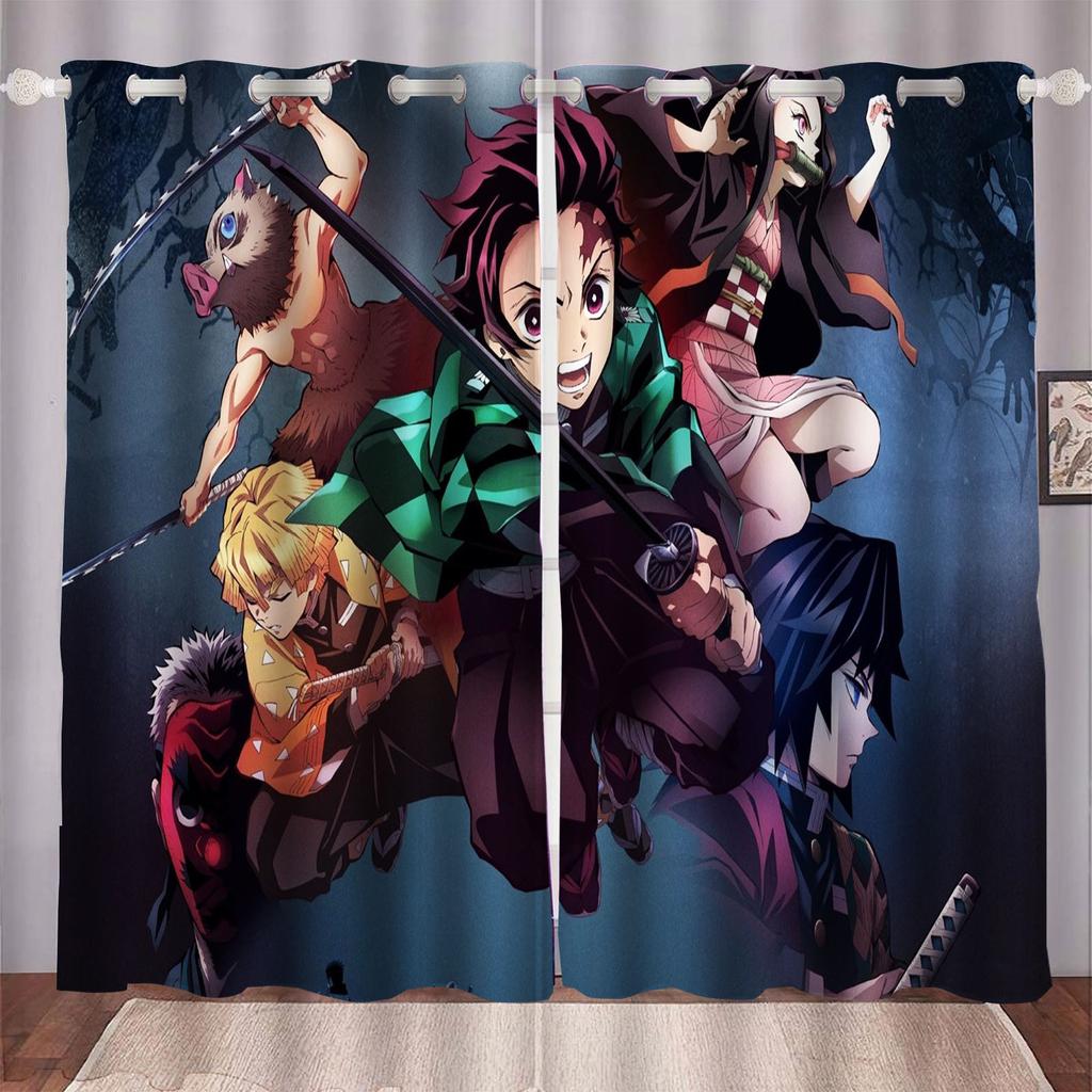 Demon Slayer Cartoon Anime Dustproof  Balcony Screen Curtains For Living Room Bedroom Blackout Curtains Polyester Home