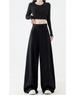 2025 High Waist Slim Straight Women's Floor-Length Drape Pants - Spring & Autumn Wide-Leg Suit Style.
