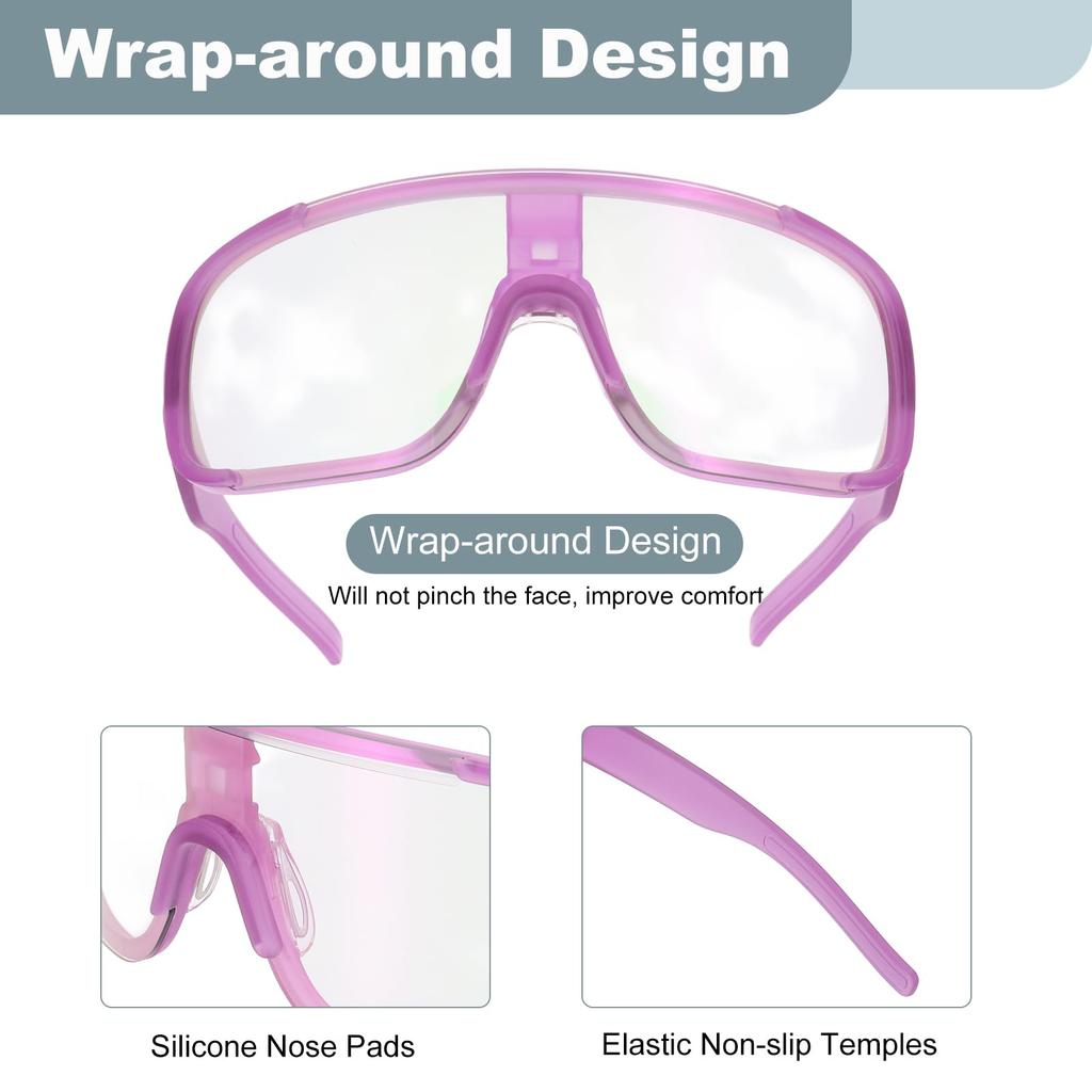 Sports Sunglasses for Polarized for Purple [uxcell] Men, Lenses, Cycling, Hiking, Driving, Fishing, Running, Frame, Clear/Purple