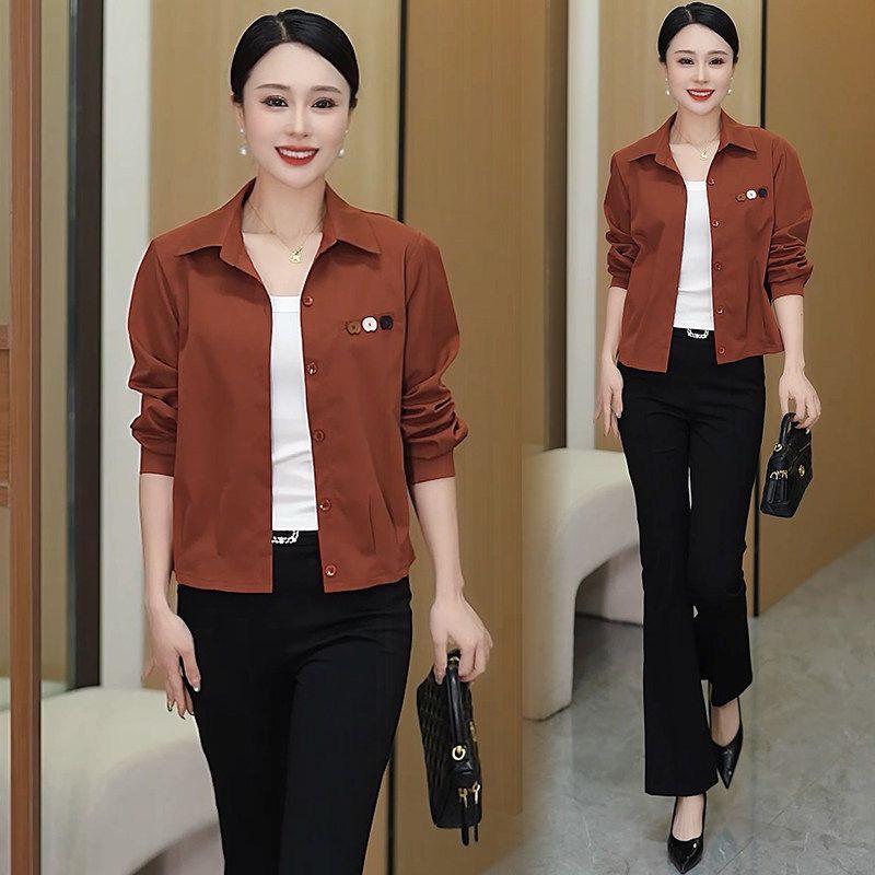 

Women s Versatile Long-Sleeve Casual Short Jacket - Spring/Autumn Loose Cardigan for Middle-Aged Moms 5XL - 140-155 lbs помаранчевий