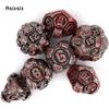 7 Pcs Silver Red Gear Wheel Metal Dice Solid Metal Polyhedral Dice Set Suitable for Role-Playing RPG  Board Game Card Game