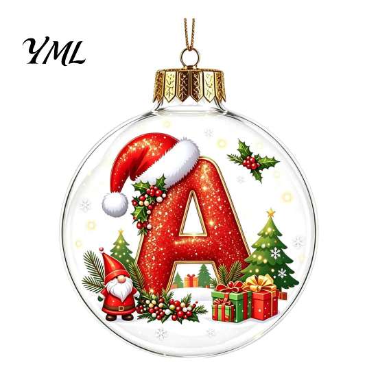 Festive Party Decor Accessories 26?Letter Acrylic Christmas Ball Ornament, 3D Crystal Style Alphabet Winter Holiday Supplies Hanging Pendant,